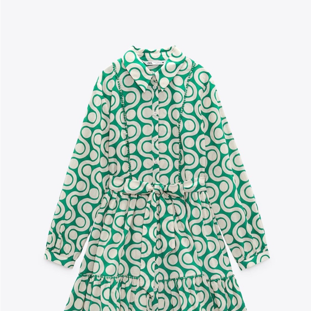 Zara Green and Cream Printed Mini Dress